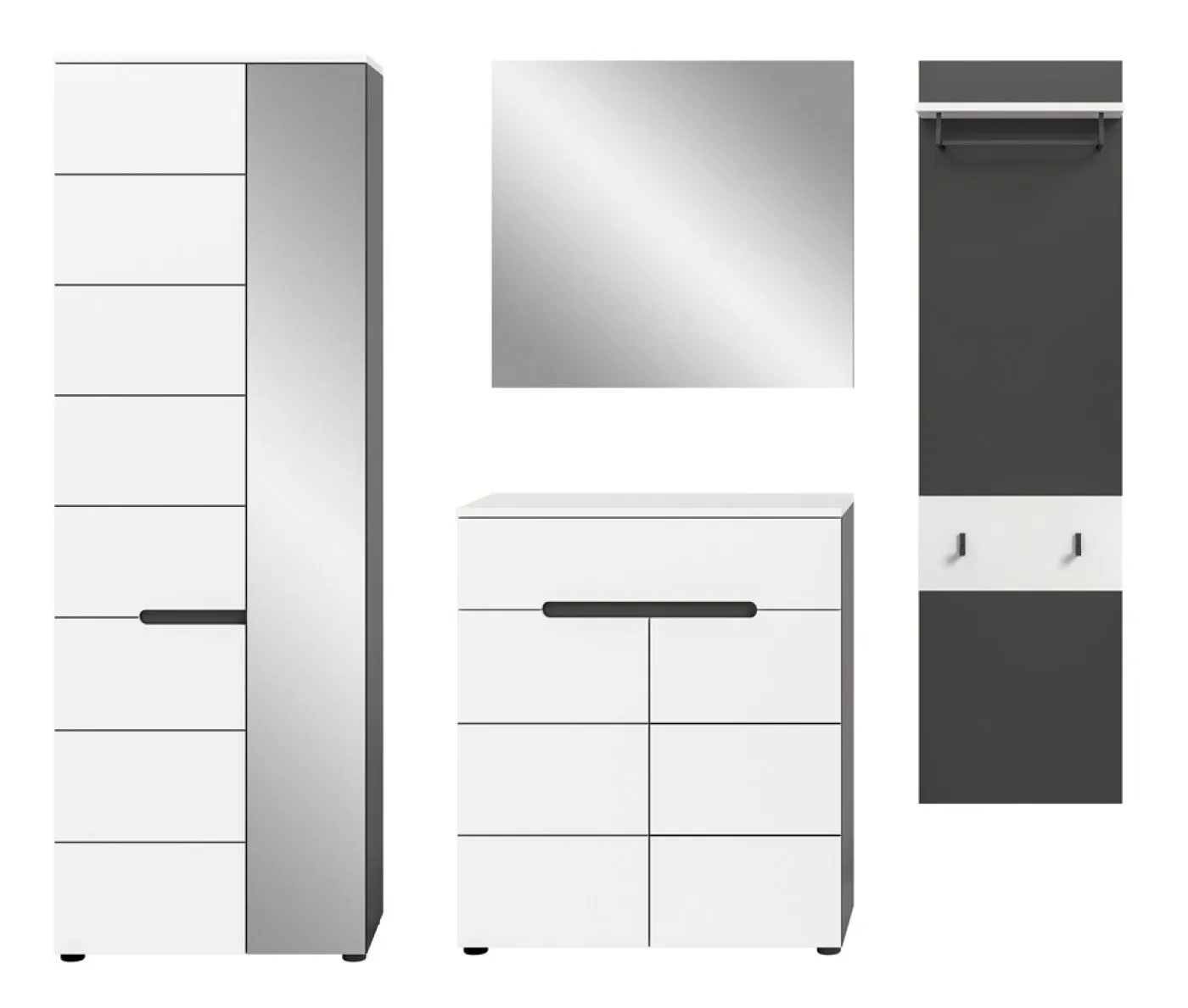Garderoben-Set Canu 2 | Basalt grau / Weiß | 4-teilig