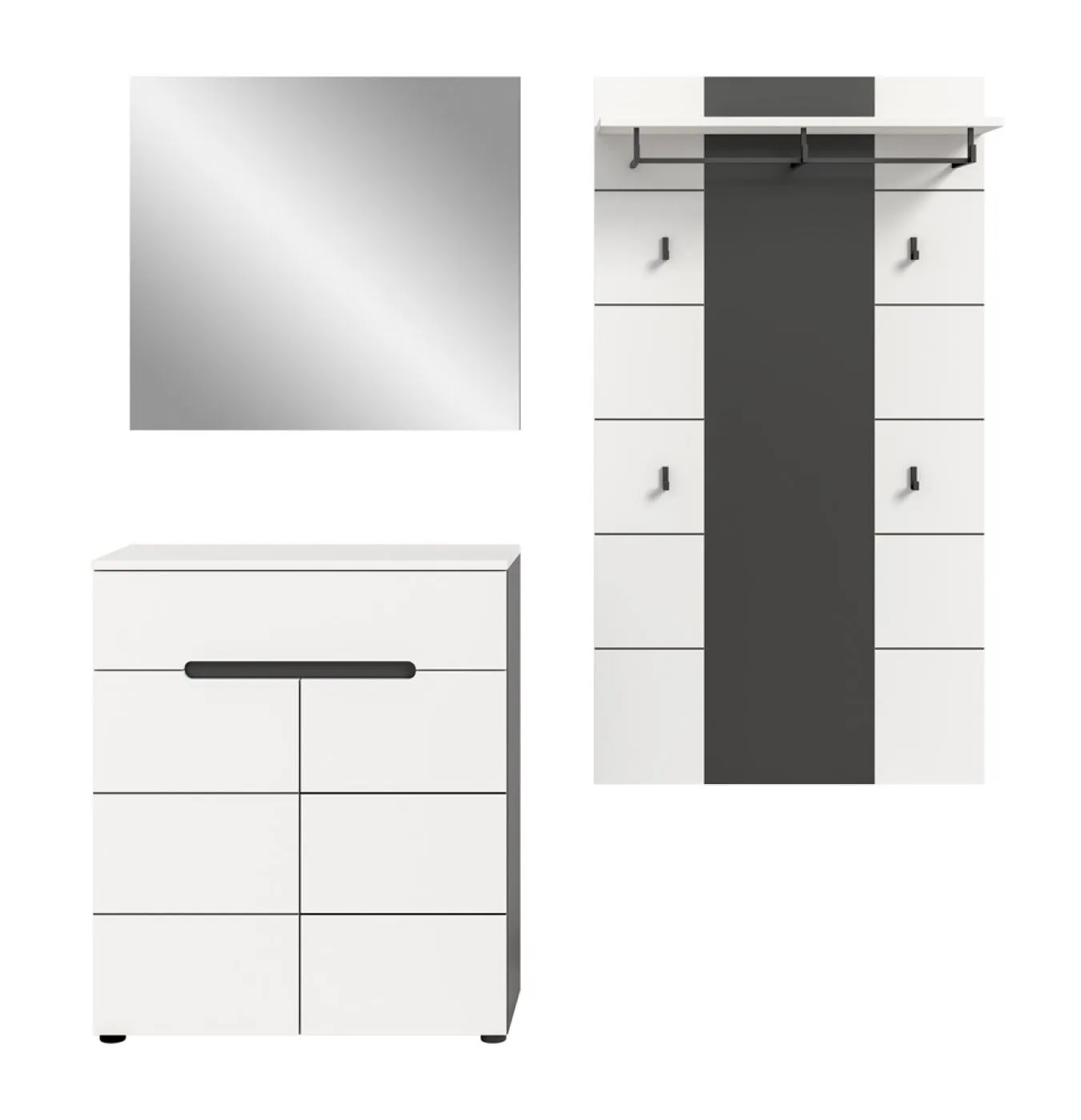 Garderoben-Set Canu 3 | Basalt grau / Weiß | 3-teilig