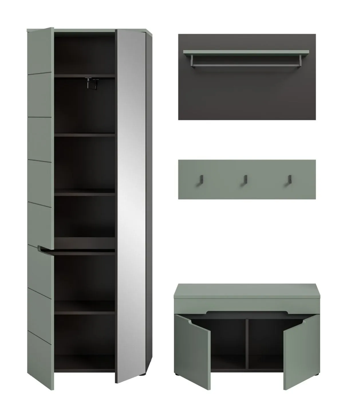 Garderoben-Set Canu | Basalt grau / Smoke Green | 3-teilig