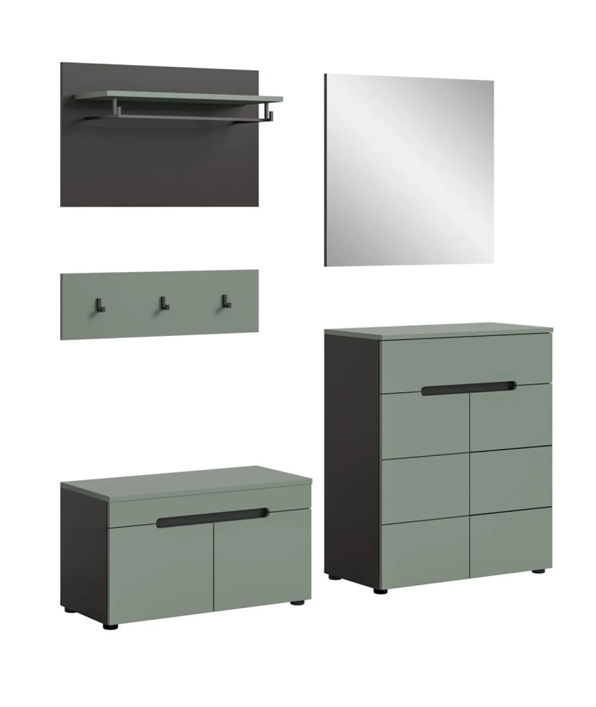 Garderoben-Set Canu | Basalt grau / Smoke Green | 4-teilig mit Sitzkissen