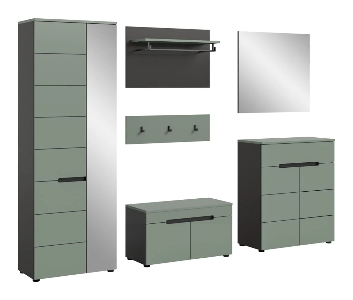Garderoben-Set Canu | Basalt grau / Smoke Green | 5-teilig mit Kissen