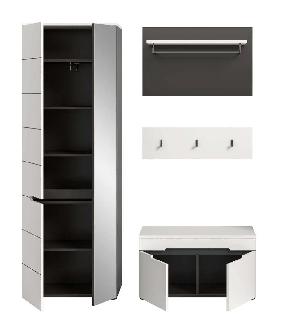 Garderoben-Set Canu | Basalt grau / Weiß | 3-teilig