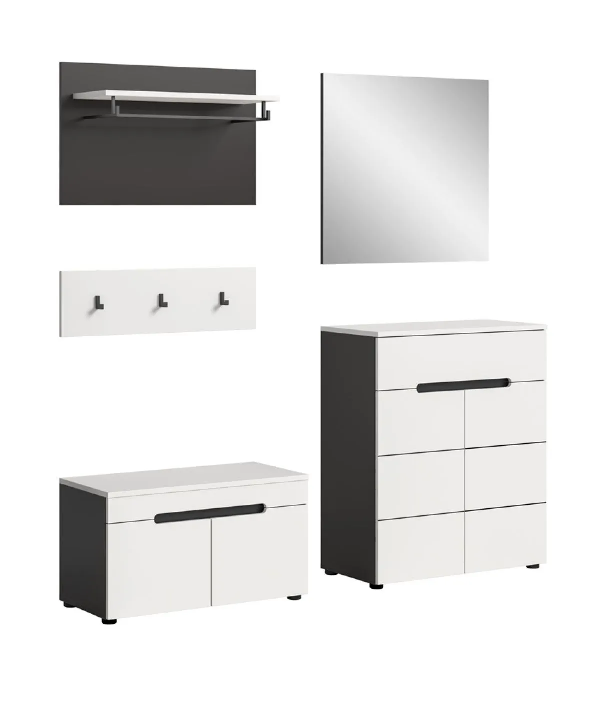 Garderoben-Set Canu | Basalt grau / Weiß | 4-teilig