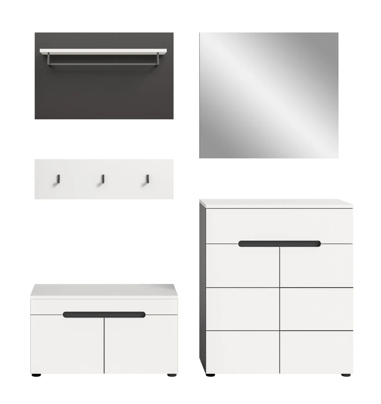 Garderoben-Set Canu | Basalt grau / Weiß | 4-teilig
