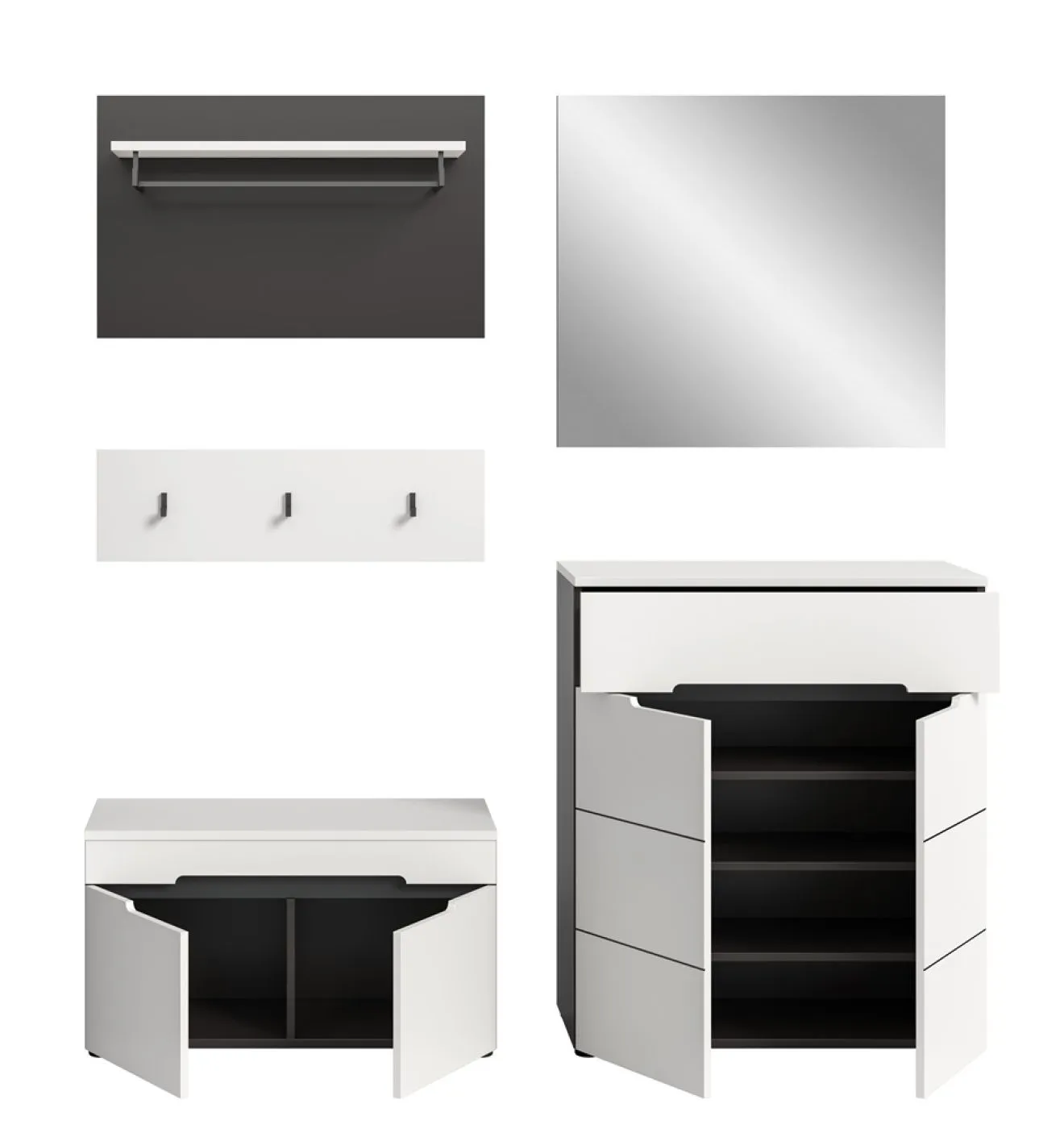 Garderoben-Set Canu | Basalt grau / Weiß | 4-teilig mit Sitzkissen