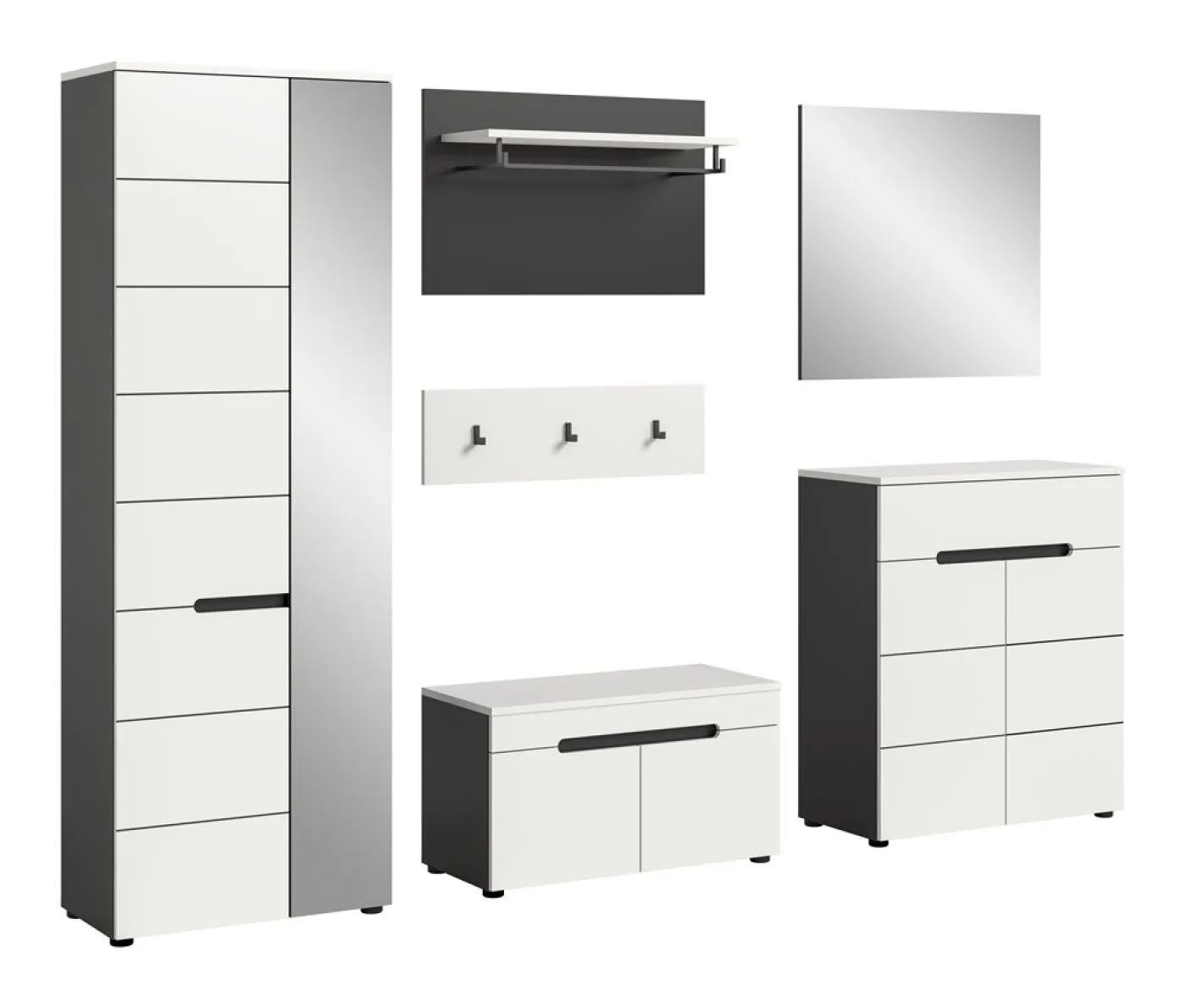 Garderoben-Set Canu | Basalt grau / Weiß | 5-teilig mit Kissen