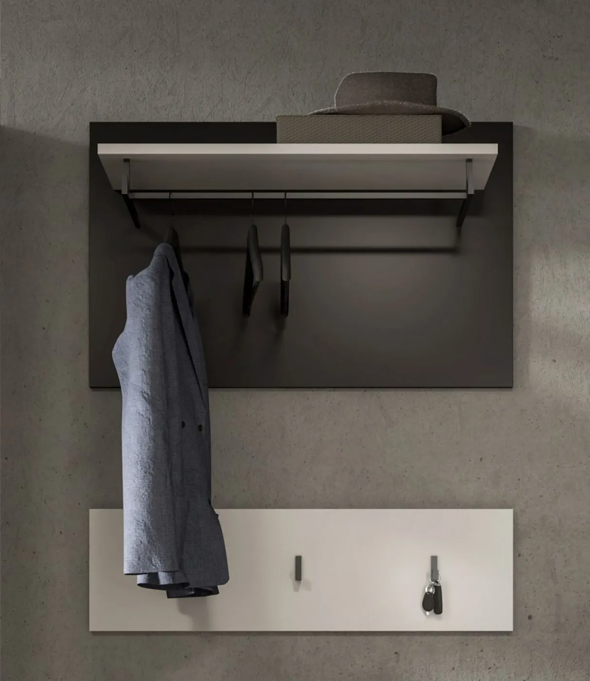 Garderoben-Set Canu | Basalt grau / Weiß | 5-teilig mit Kissen