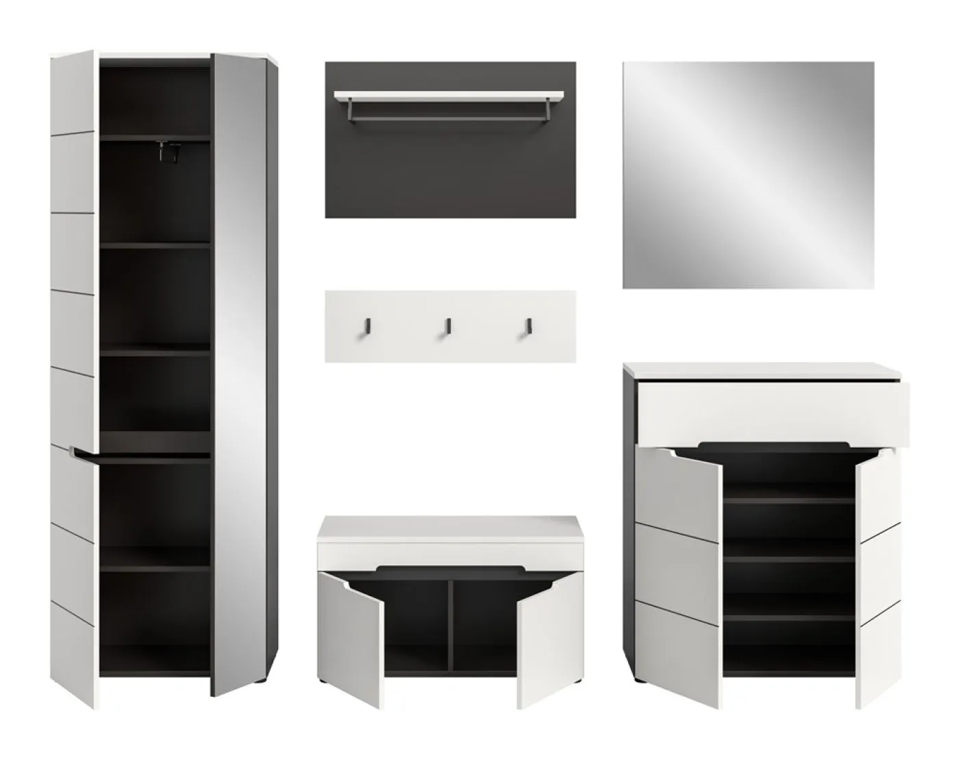Garderoben-Set Canu | Basalt grau / Weiß | 5-teilig ohne