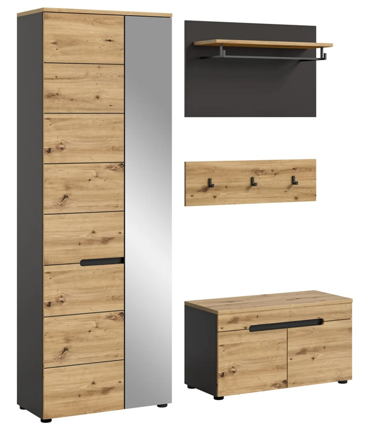 Garderoben-Set Canu | grau / Artisan Eiche | 3-teilig ohne Sitzkissen