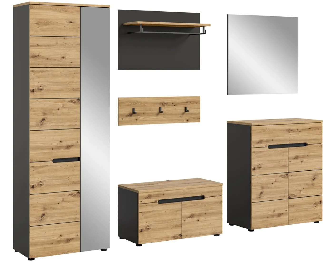 Garderoben-Set Canu | grau / Artisan Eiche | 5-teilig
