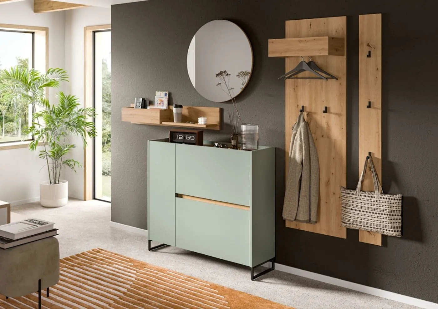 Garderoben-Set Drive 1 | Salbei / Artisan Oak | 5-teilig ohne Beleuchtung