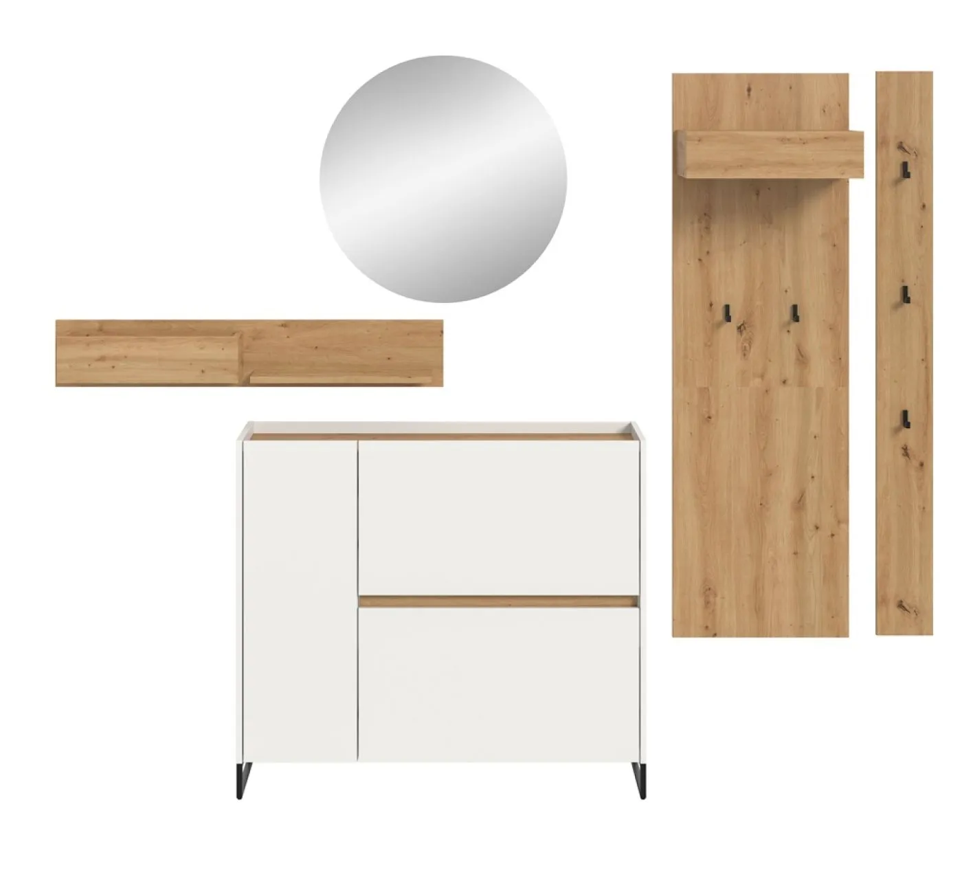 Garderoben-Set Drive 1 | weiß / Artisan Oak | 5-teilig mit Beleuchtung