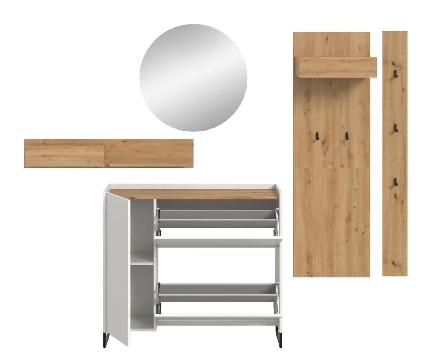 Garderoben-Set Drive 1 | weiß / Artisan Oak | 5-teilig mit Beleuchtung