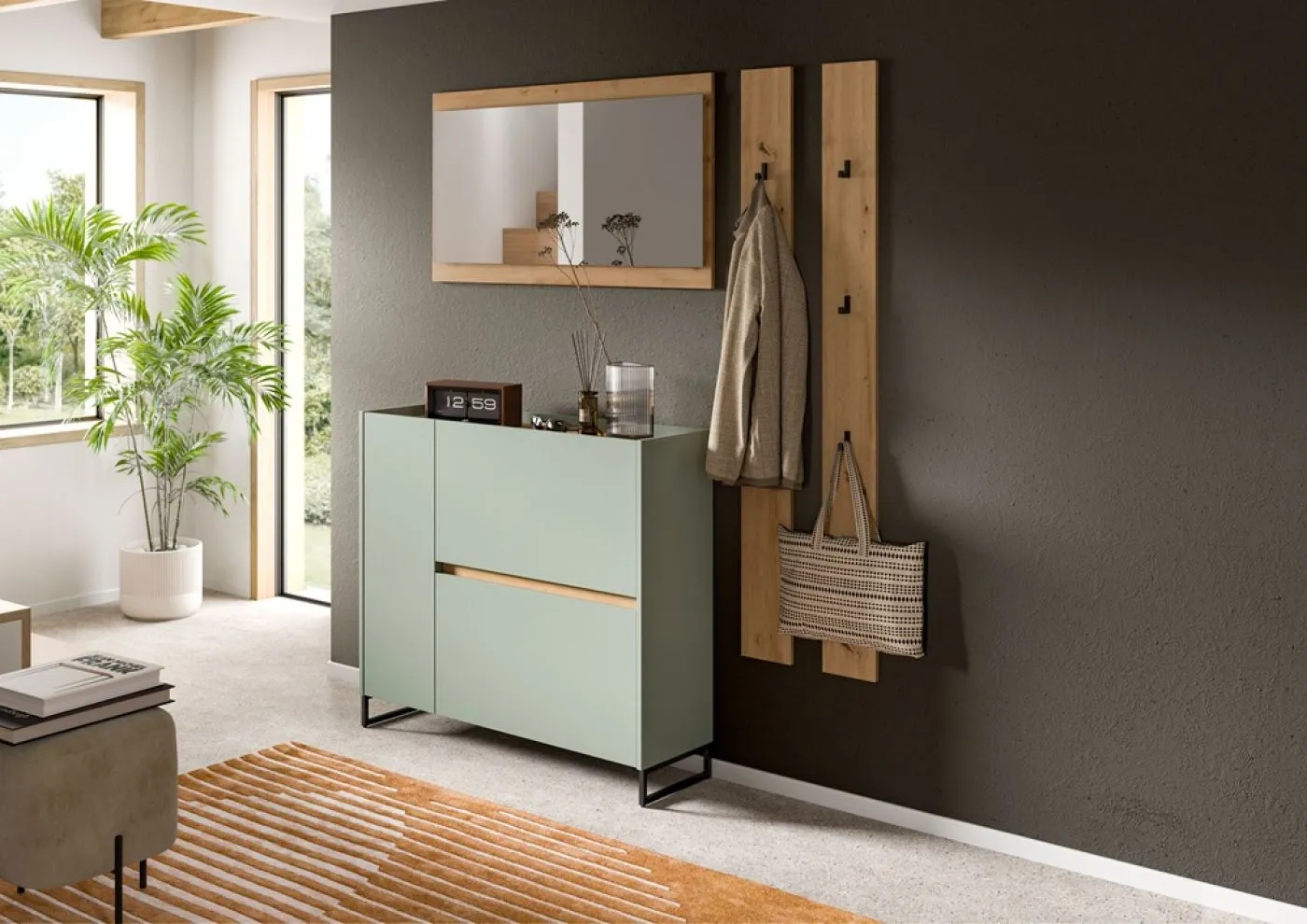 Garderoben-Set Drive 4 | Salbei / Artisan Oak | 4-teilig mit Beleuchtung