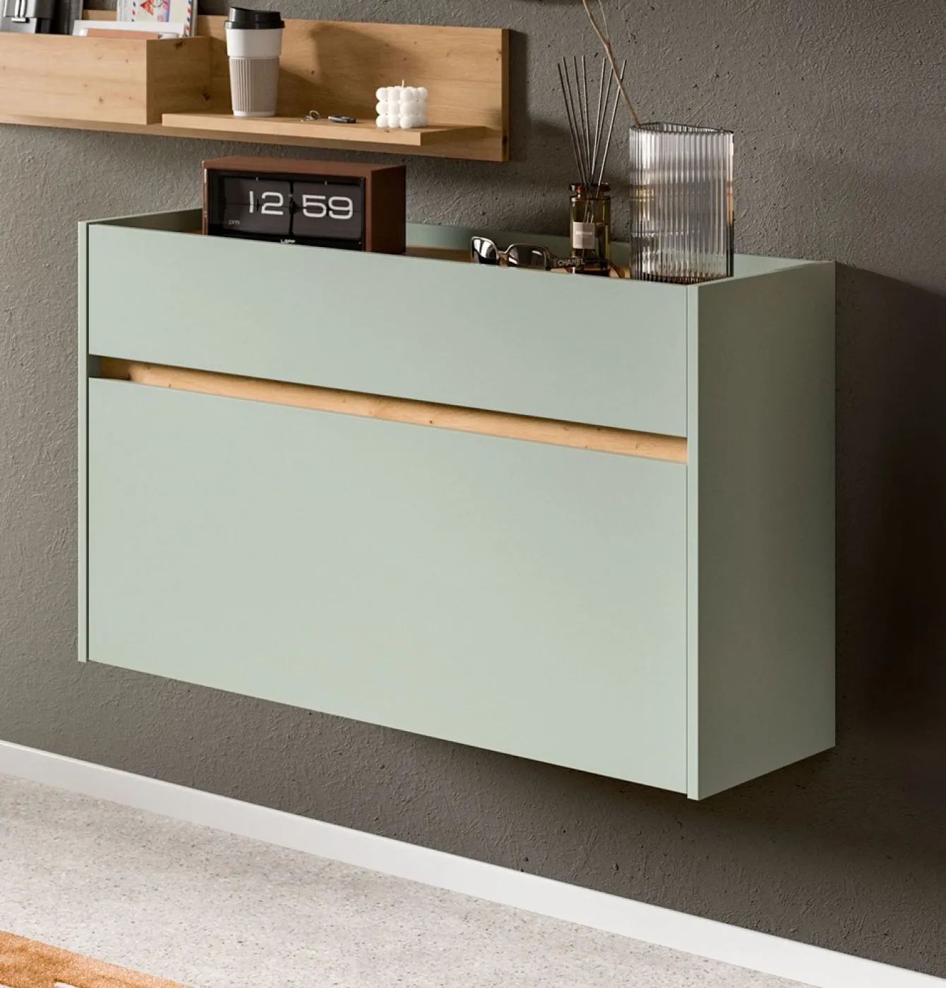 Garderoben-Set Drive 5 | Salbei / Artisan Oak | 4-teilig mit LED Beleuchtung