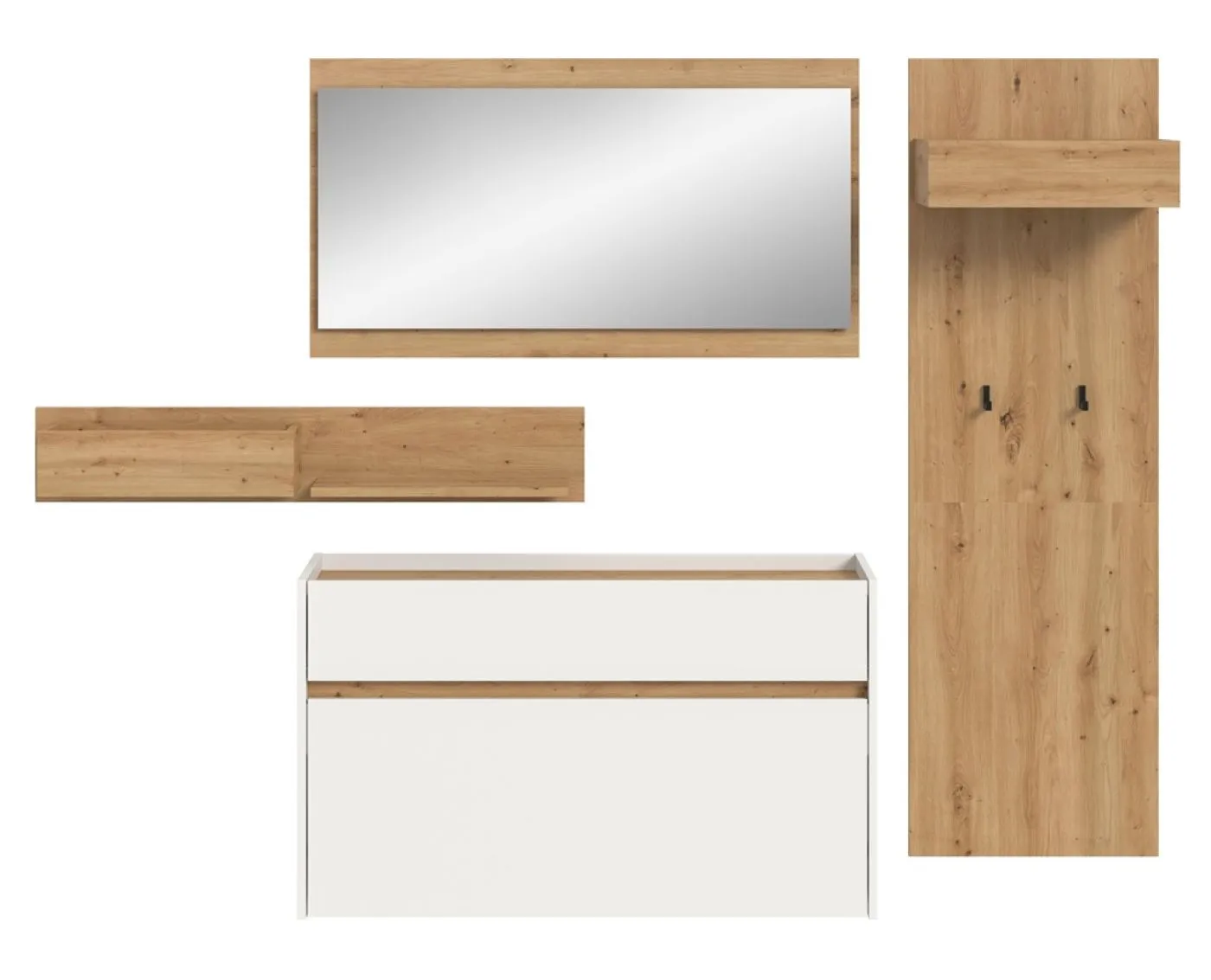 Garderoben-Set Drive | weiß / Artisan Oak | 4-teilig ohne Beleuchtung