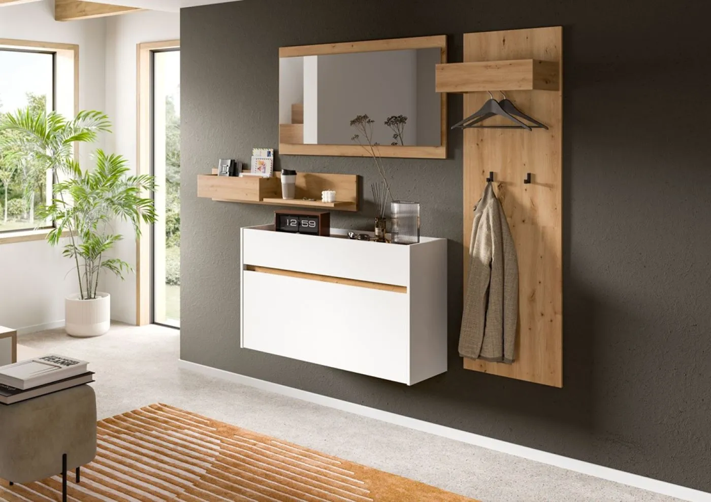 Garderoben-Set Drive | weiß / Artisan Oak | 4-teilig ohne Beleuchtung