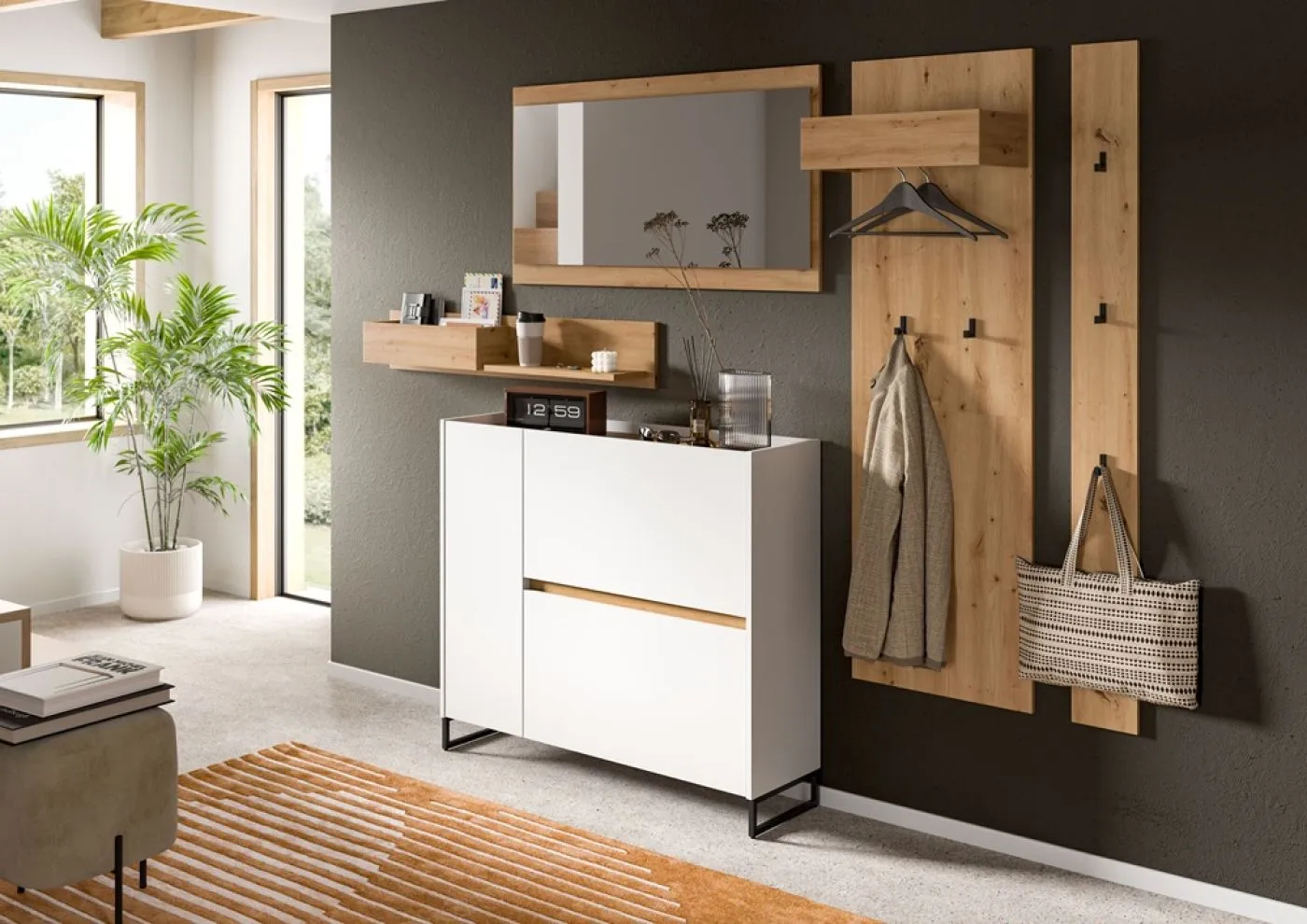 Garderoben-Set Drive | weiß / Artisan Oak | 5-teilig