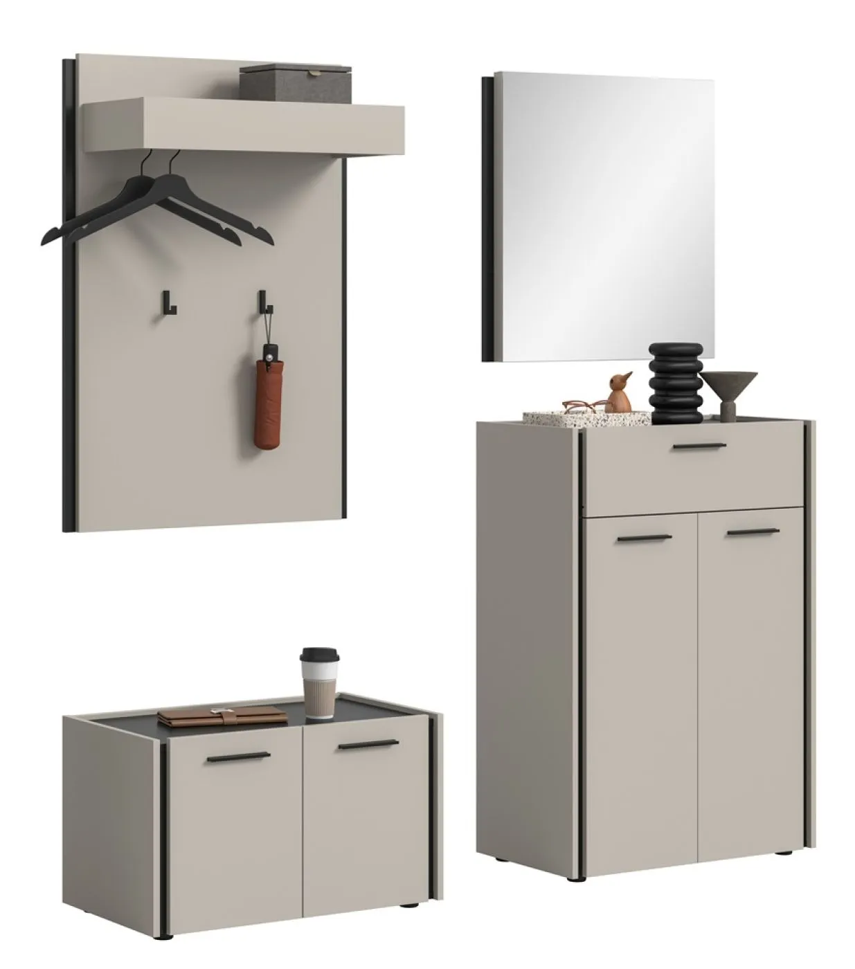 Garderoben-Set Emil | Kaschmir / schwarz | 4-teilig