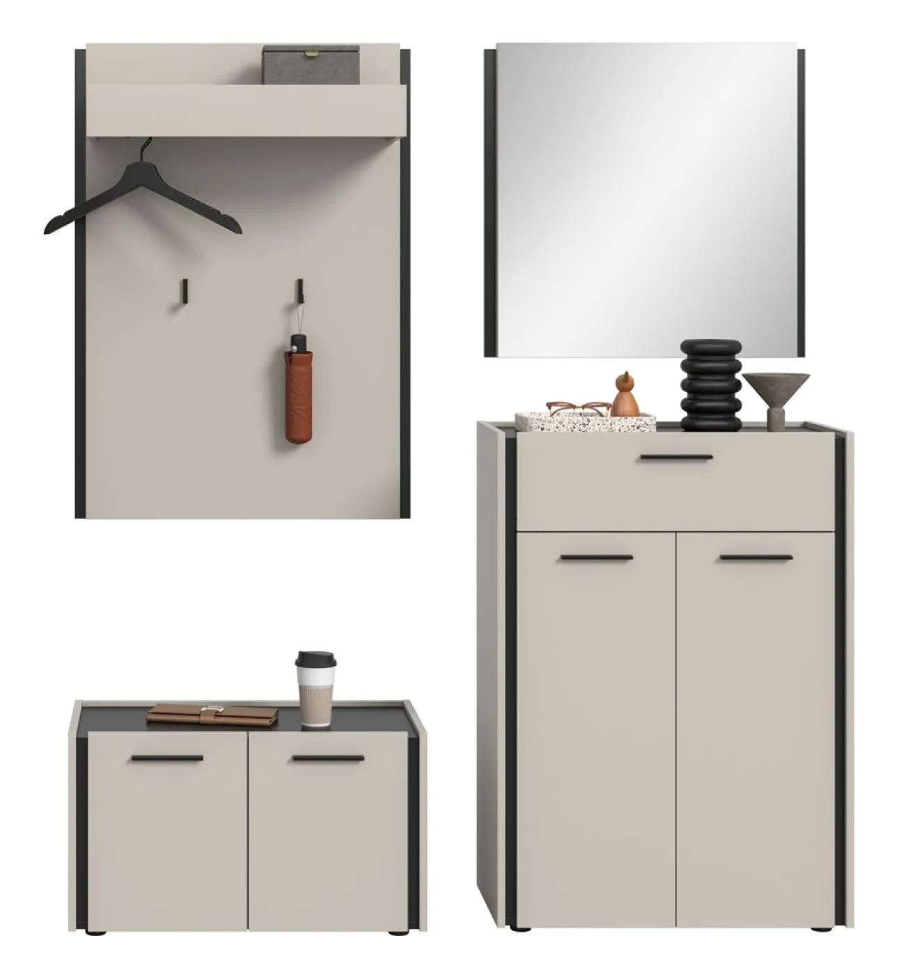 Garderoben-Set Emil | Kaschmir / schwarz | 4-teilig