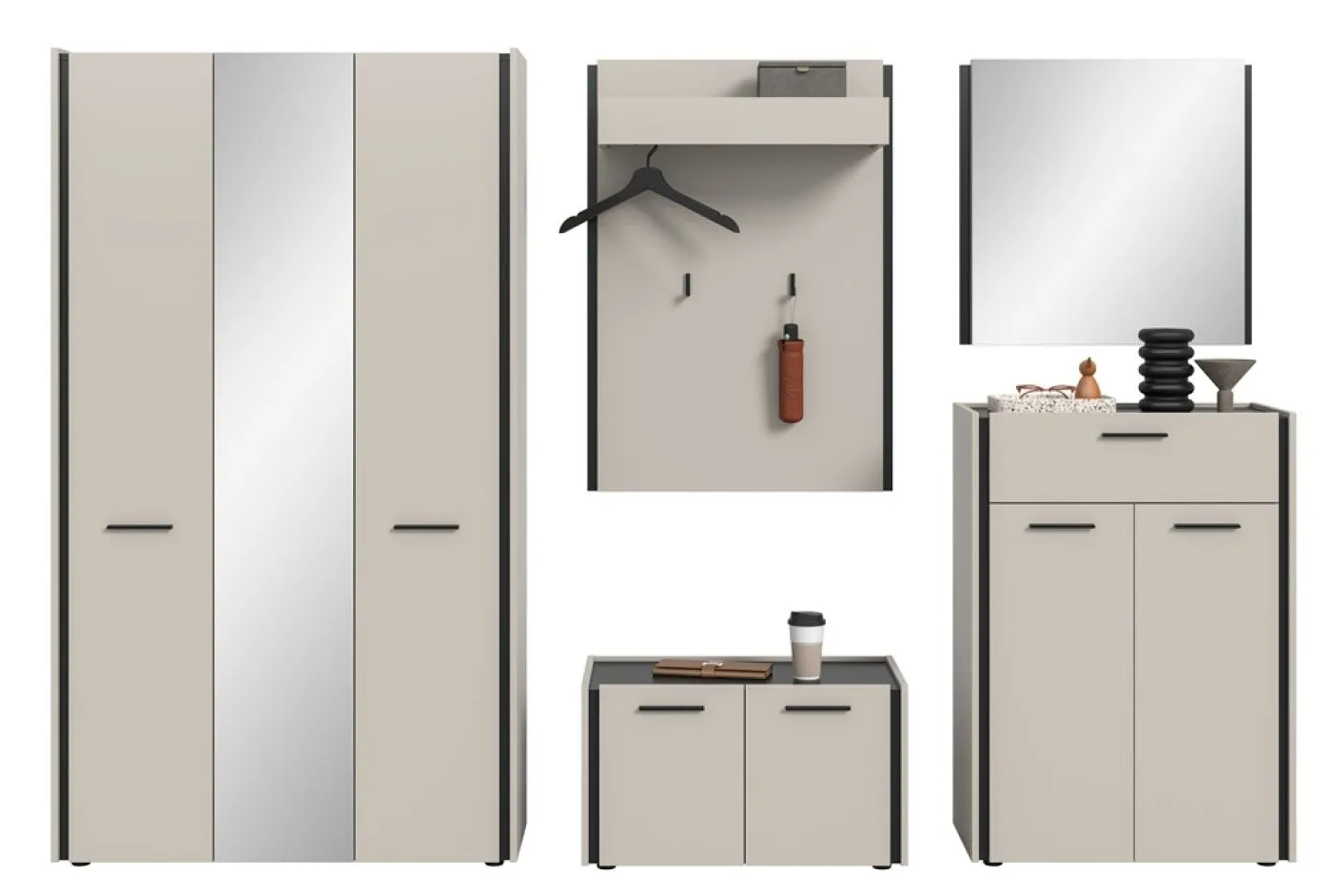 Garderoben-Set Emil | Kaschmir / schwarz | 5-teilig
