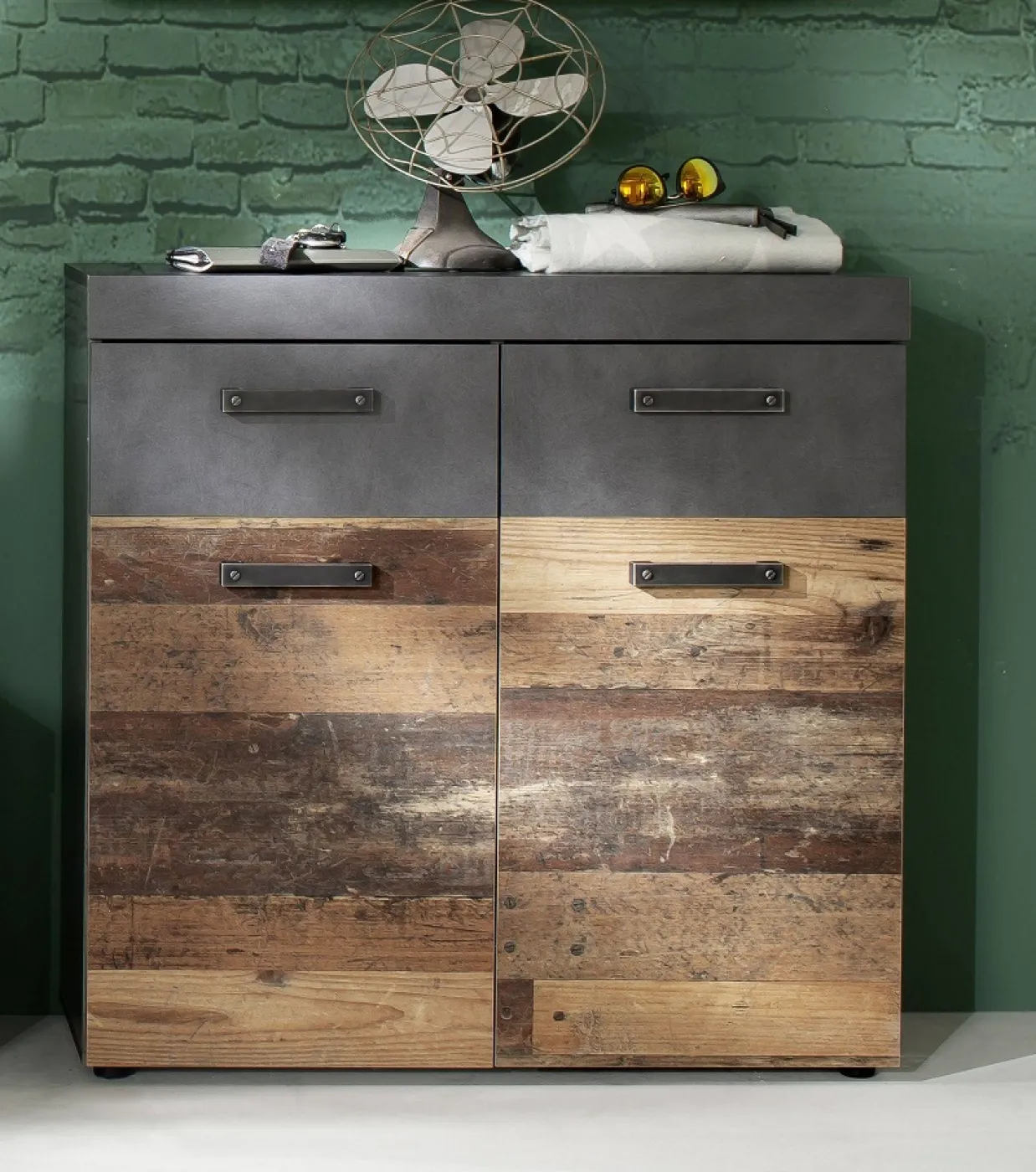 Garderoben-Set Indy | Old Used Wood / Matera grau | 3-teilig | Shabby Look