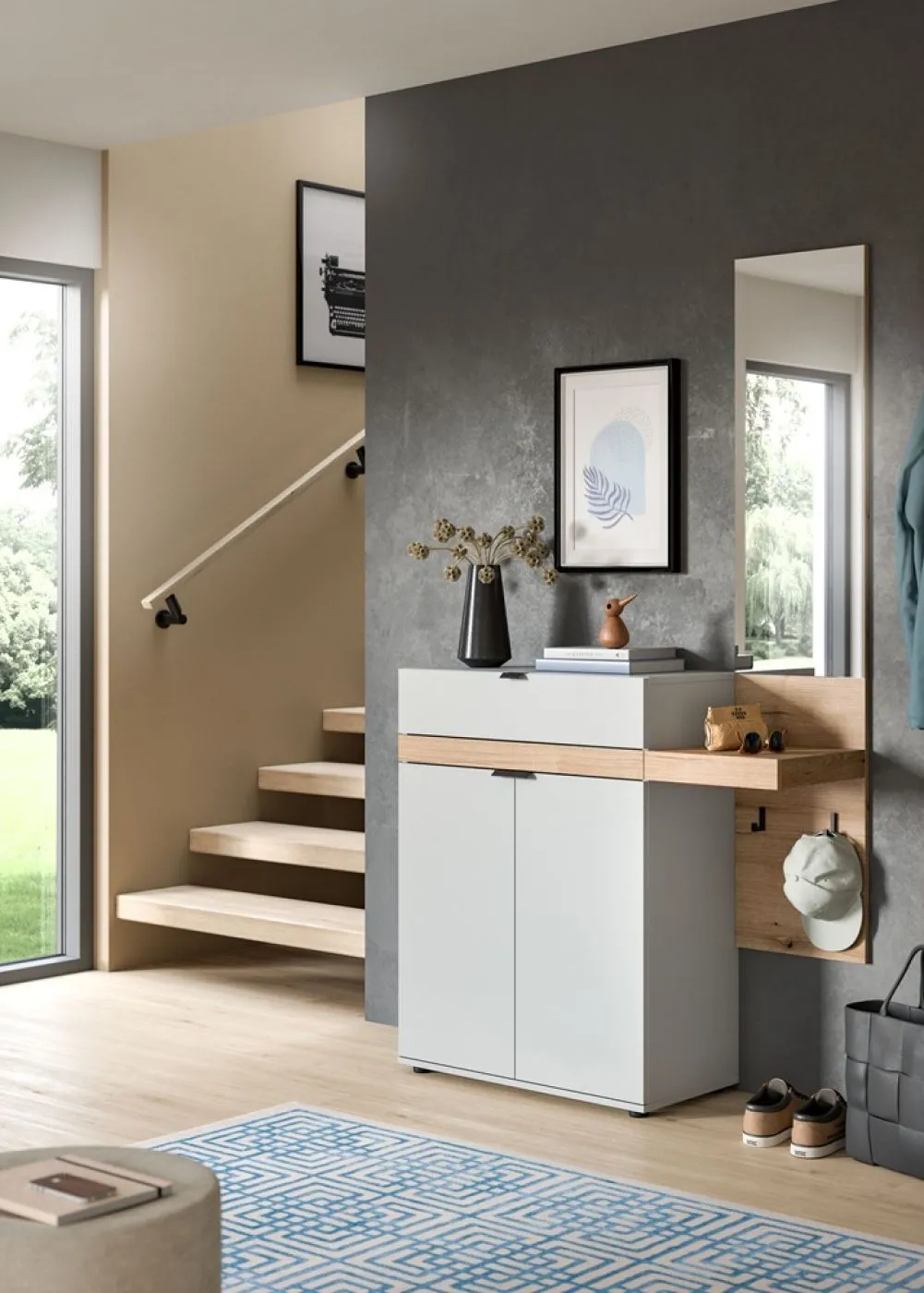 Garderoben-Set Naro 1 | grau / Evoke Oak | 2-teilig