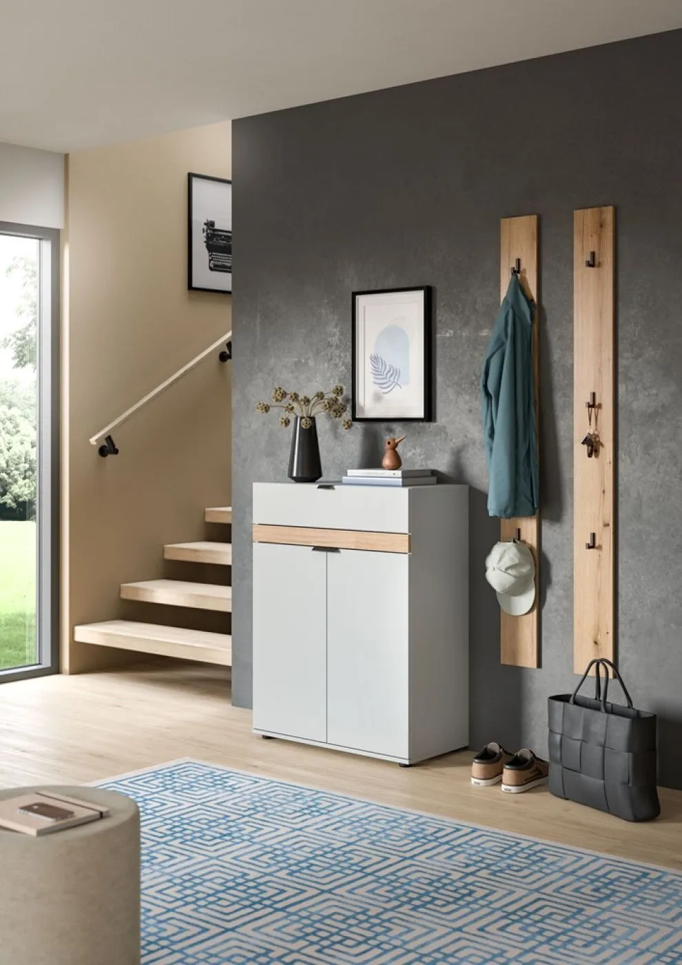 Garderoben-Set Naro 1 | grau / Evoke Oak | 3-teilig