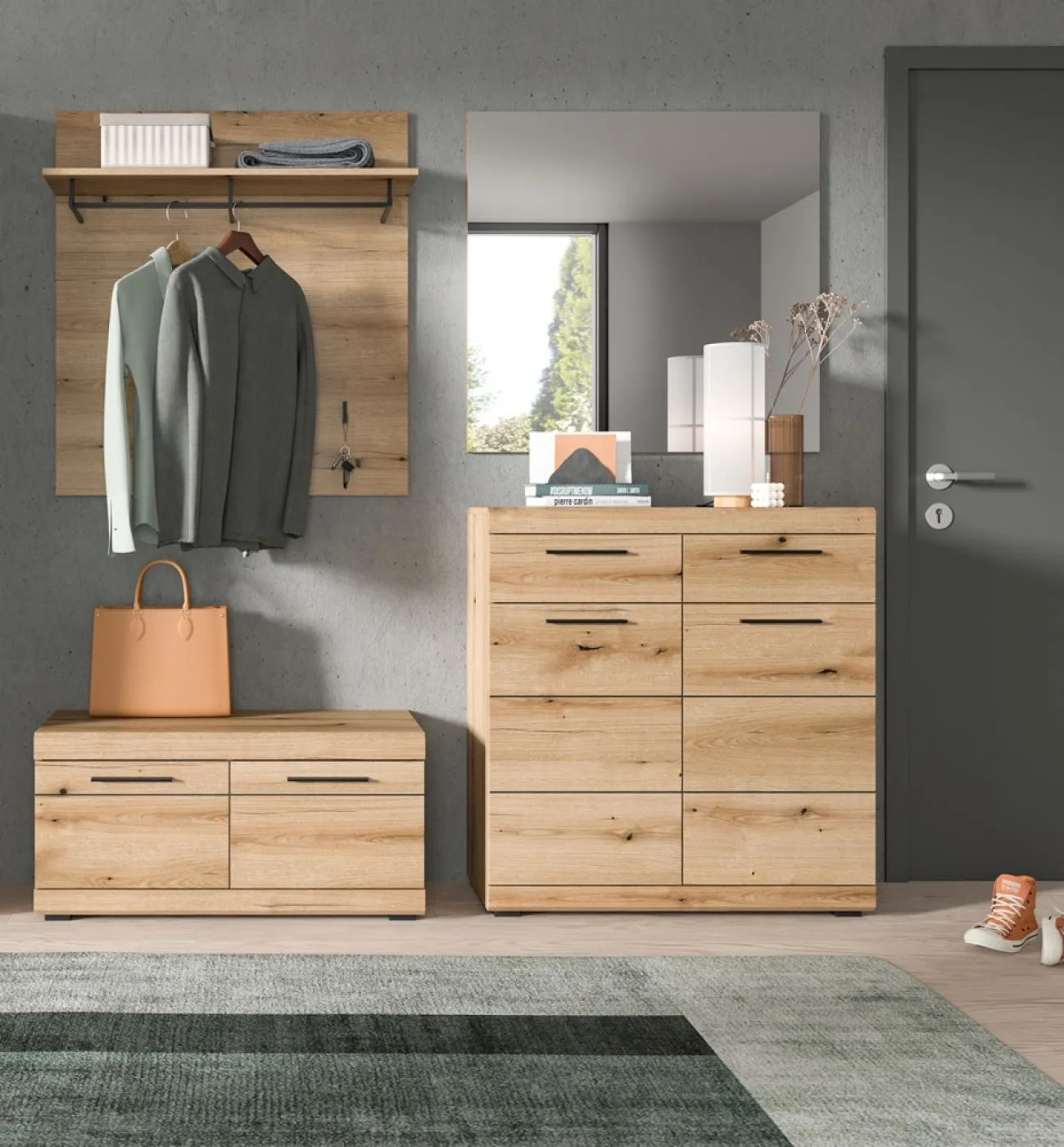 Garderoben-Set Scout | Evoke Oak | 4-teilig mit Sitzkissen