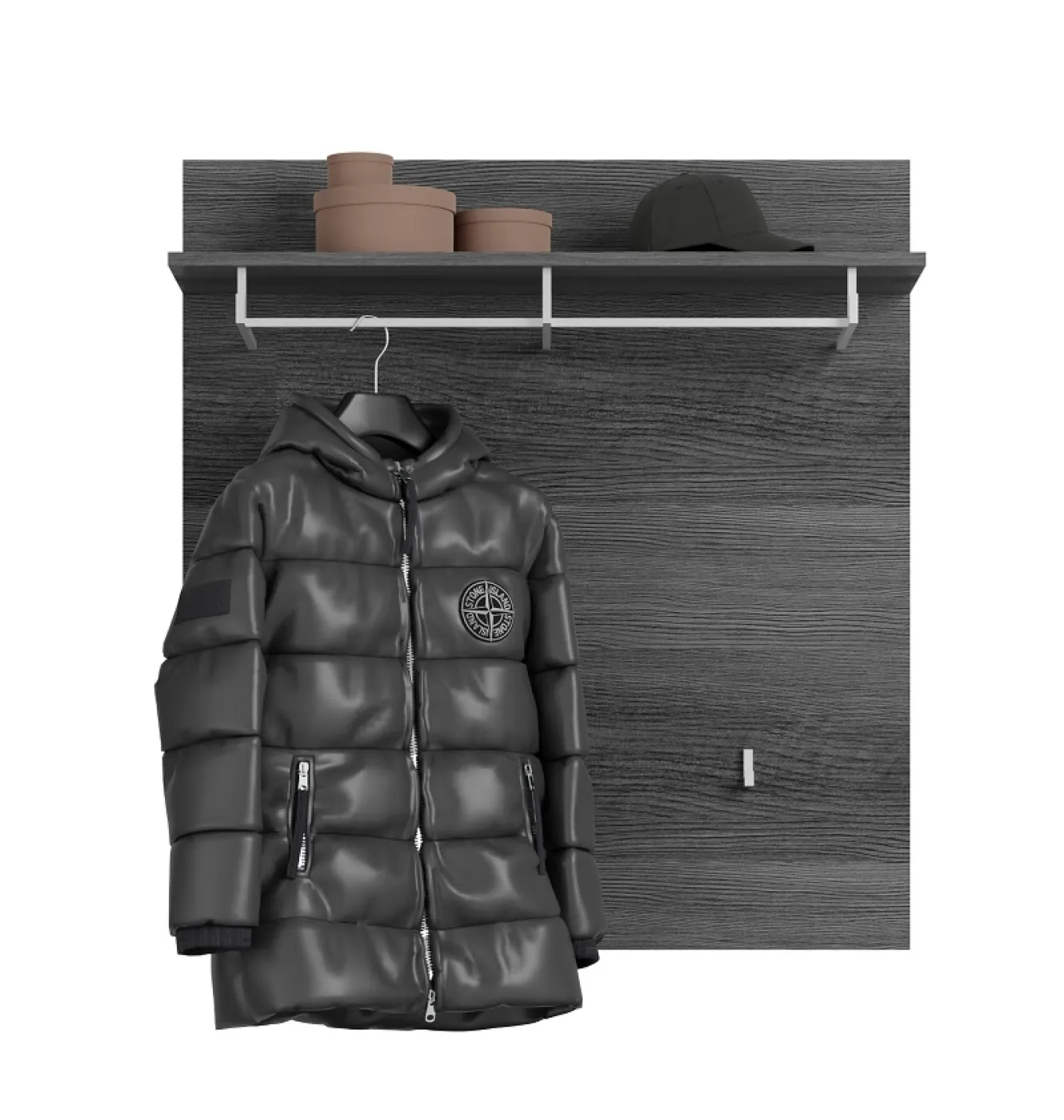Garderoben-Set Scout | weiß Hochglanz / rauchsilber | 3-teilig mit Sitzkissen