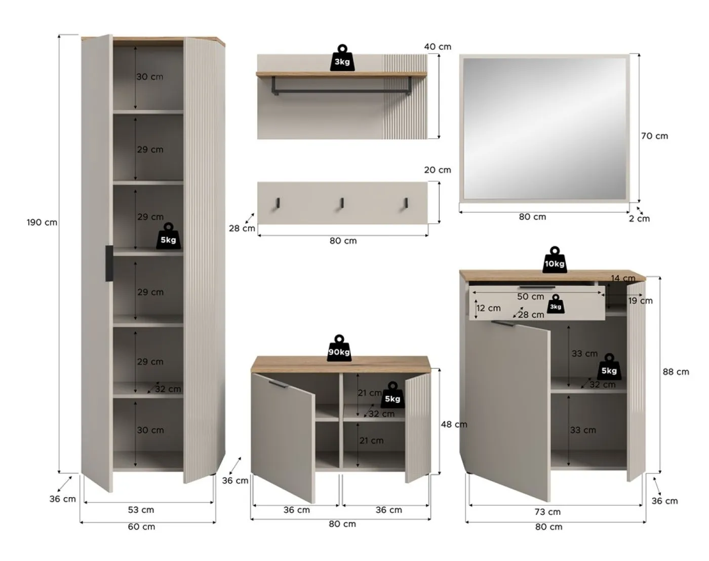 Garderoben-Set Slide | Kaschmir / Evoke Oak | 5-teilig | inkl. Sitzkissen