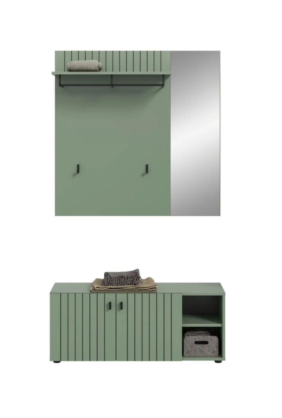 Garderoben-Set Station 3 | Smoke Green | 2-teilig | mit Sitzkissen