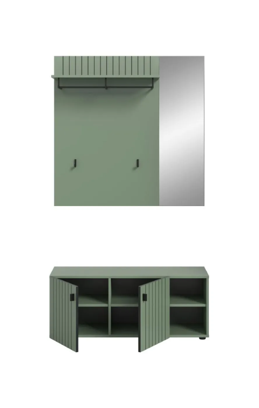 Garderoben-Set Station 3 | Smoke Green | 2-teilig | mit Sitzkissen