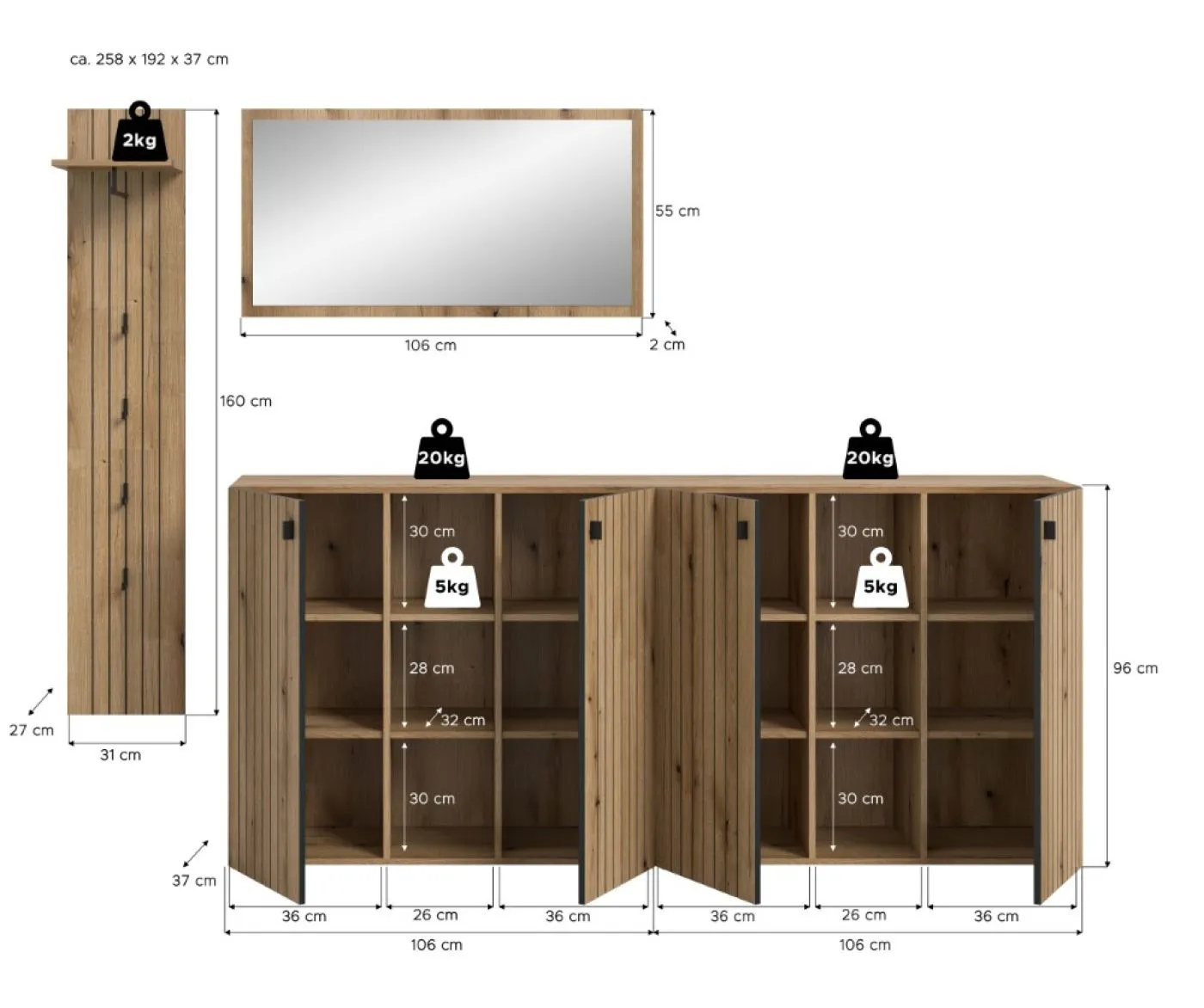 Garderoben-Set Station 5 | Evoke Eiche | 4-teilig