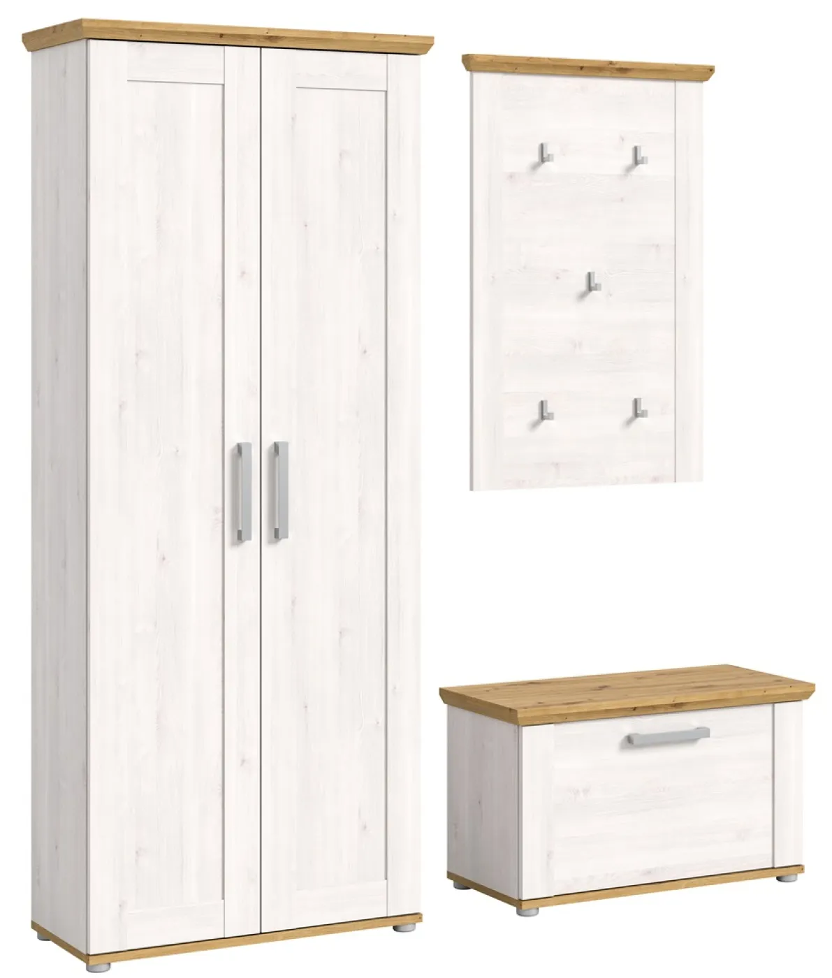 Garderoben-Set Verona | Lärche Sibiu / Eiche | 3-teilig mit Sitzkissen