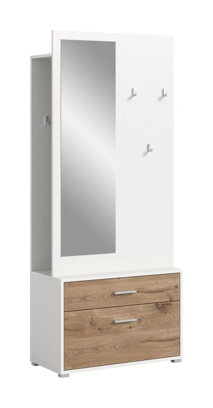 Garderobenkombination Kompaktgarderobe Polo 2 | weiß / Nox Oak