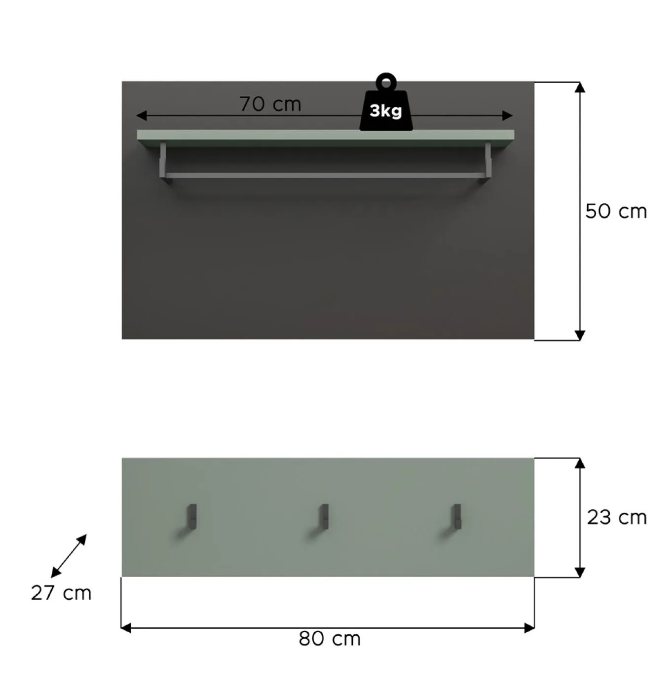 Garderobenpaneel Canu | Smoke Green / Basalt grau