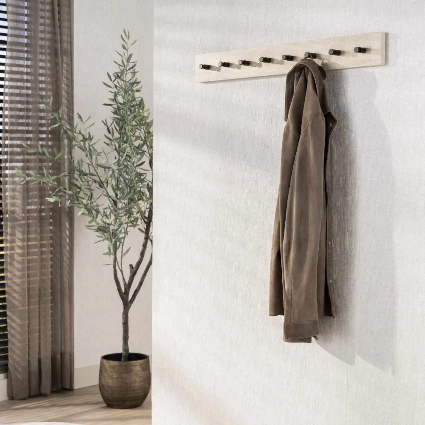 Garderobenpaneel Pula | 8 Haken | Keramik travertin