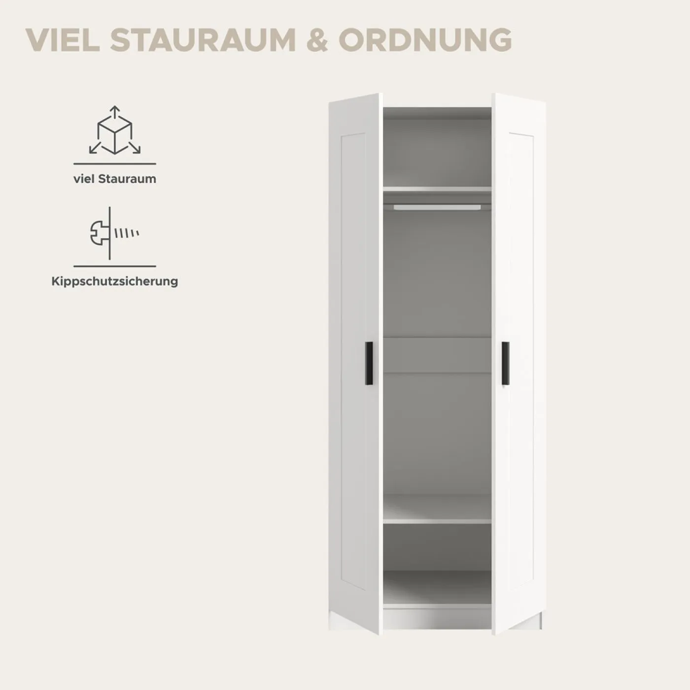 Garderobenschrank Kleiderschrank Visby | mit Spiegel | weiß