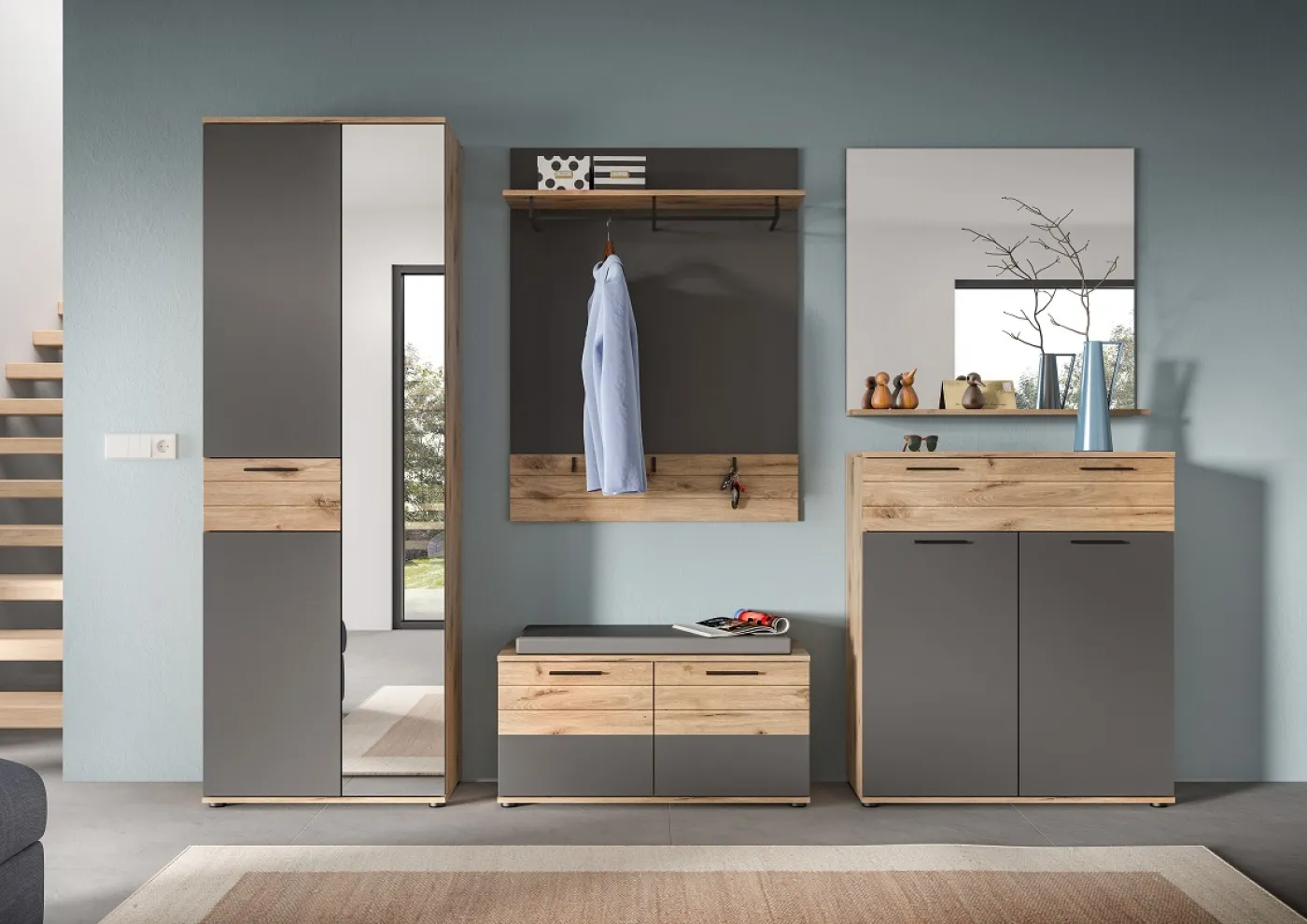 Garderobenschrank Mason | Nox Oak / Basalt Grau