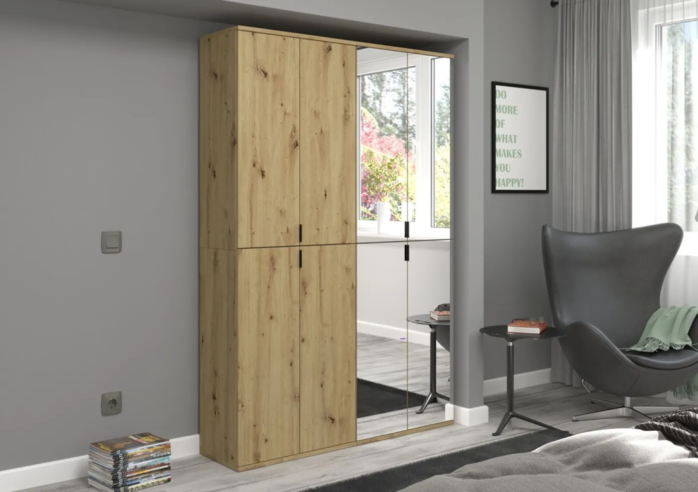 Garderobenschrank Projekt X groß | Artisan Eiche | Spiegeltüren