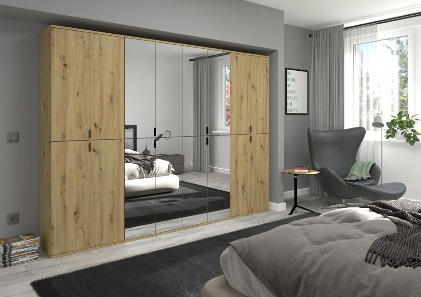 Garderobenschrank Projekt X groß | Kombination | Artisan Eiche / Spiegeltüren | 4-teilig