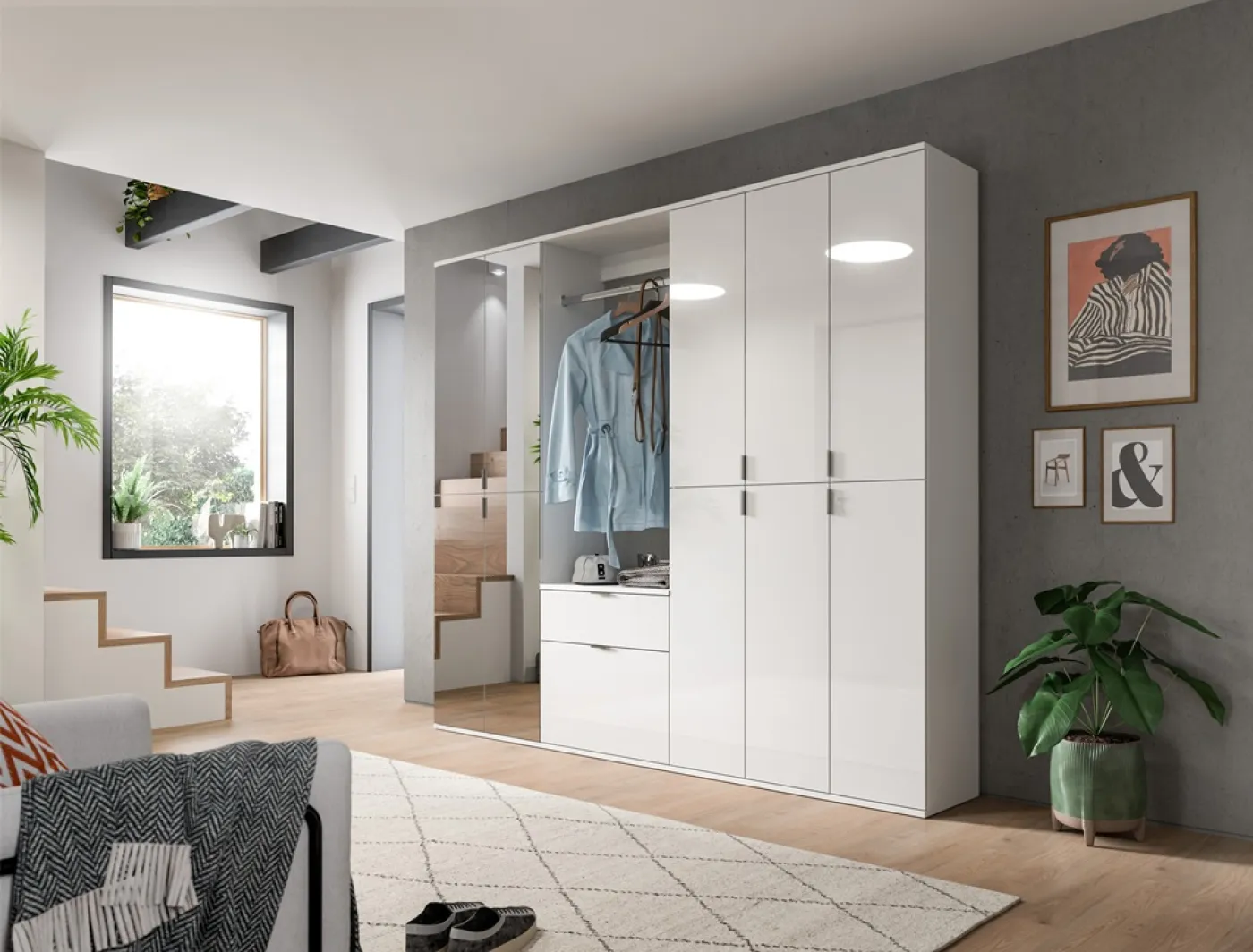 Garderobenschrank Projekt X groß | weiß | Spiegeltüren