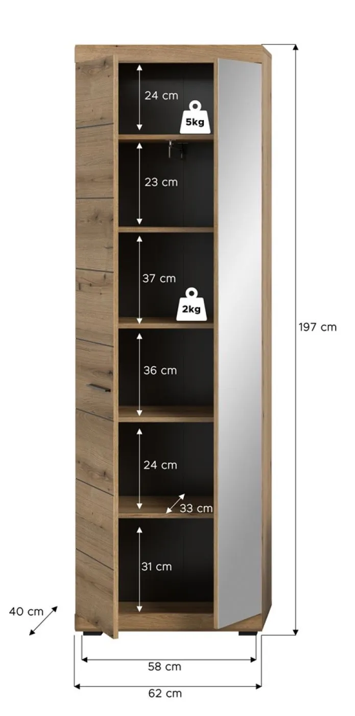 Garderobenschrank Scout | mit Spiegel | Evoke Oak