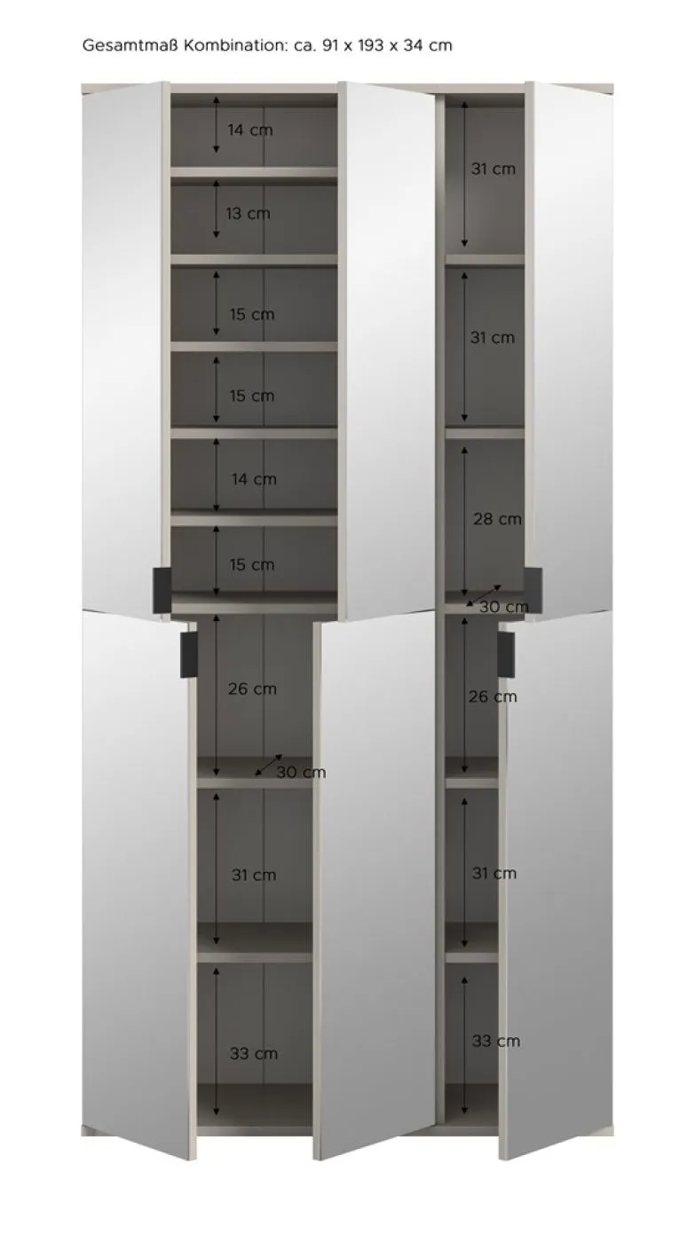 Garderobenschrank Set Projekt X | Kaschmir | Spiegeltüren | 2-teilig