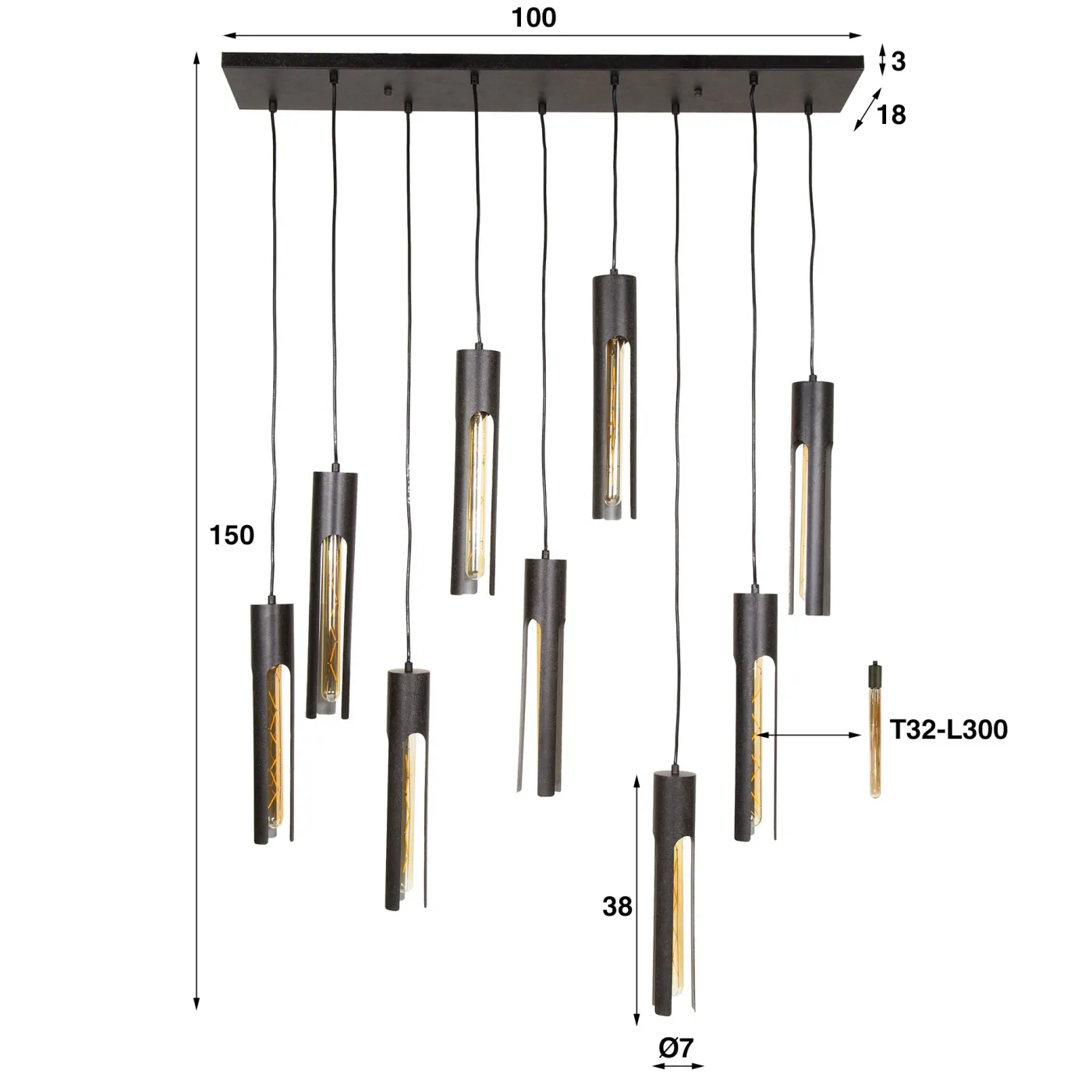 Hängelampe Bondo 9 Lampen | Metall | Artic schwarz