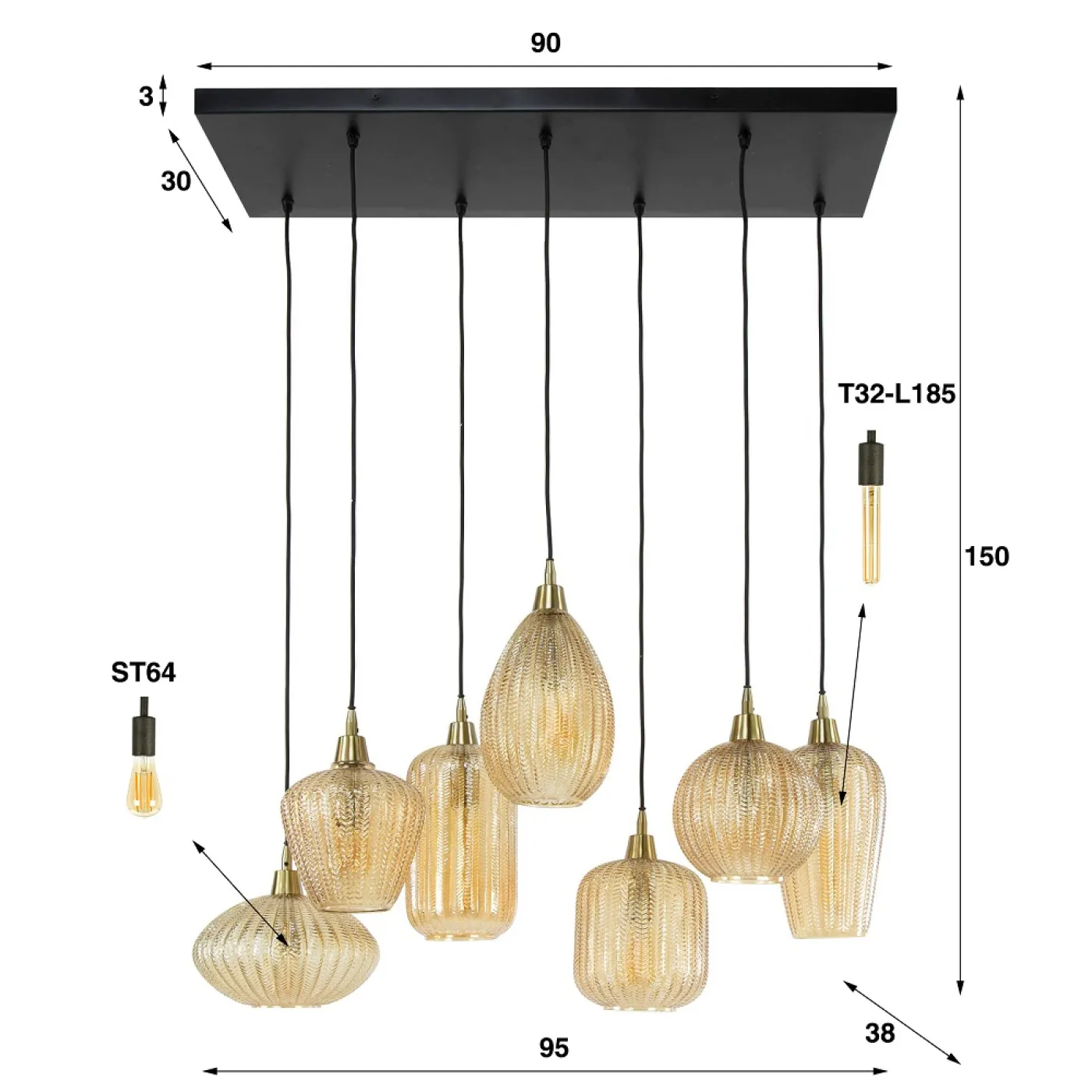 Hängelampe Iris | 7 Leuchten | Braunglas