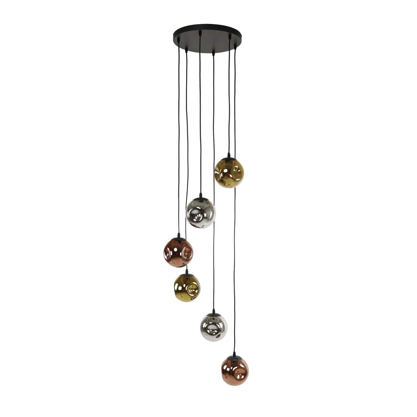 Hängelampe Jinjin | 6-flammig | gestuft | Gold, Chrom, Kupfer