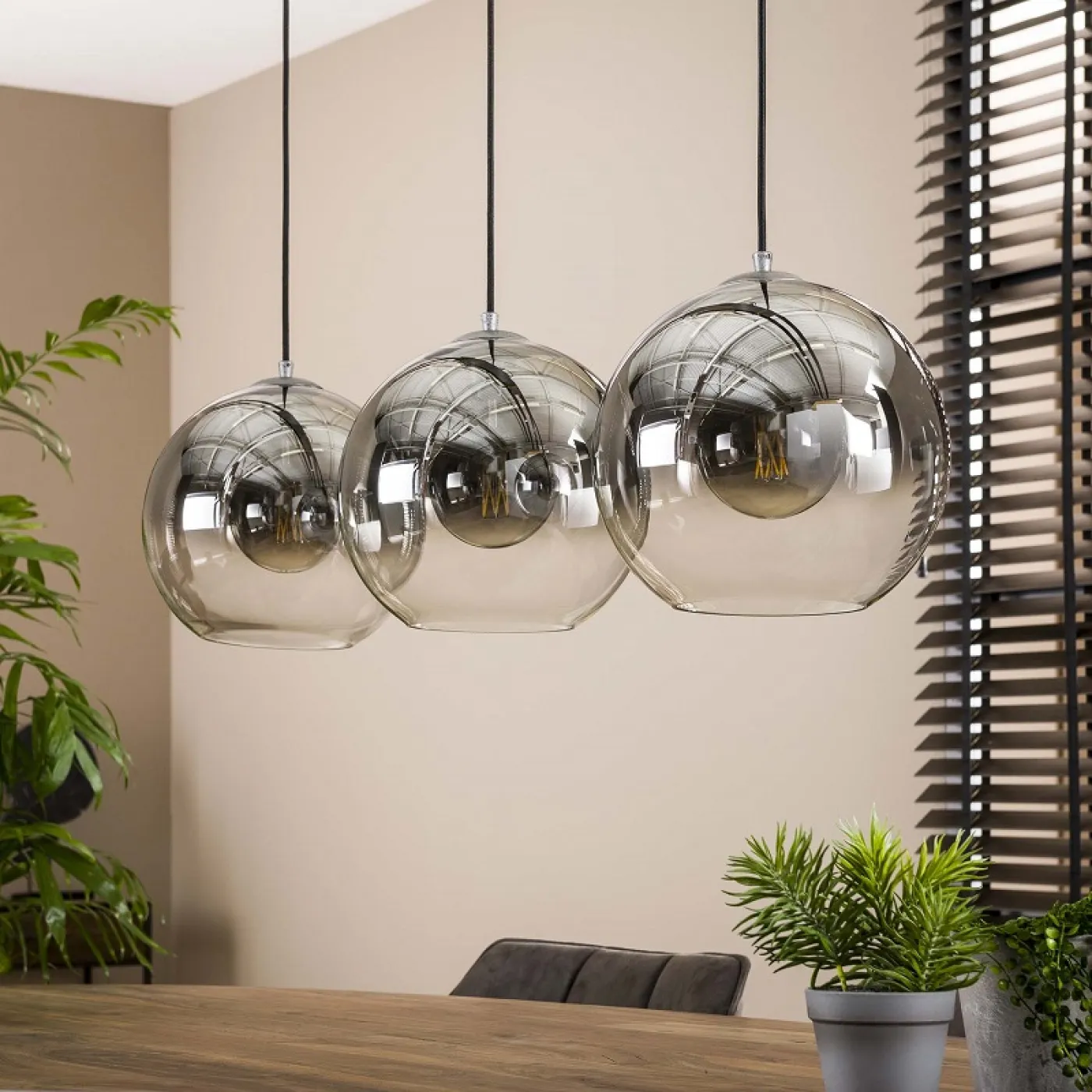 Hängelampe Khons 3 Leuchten | Glas | Altsilber