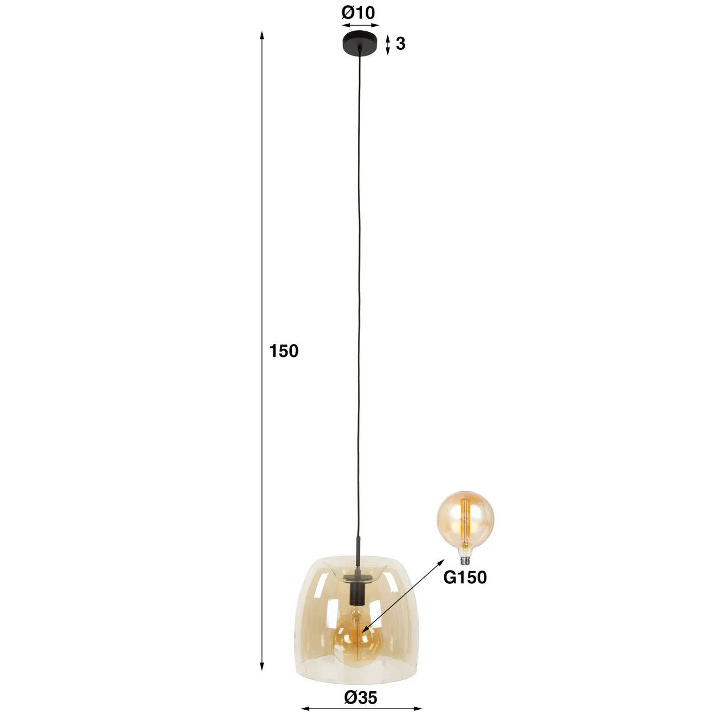 Hängelampe Mace | Glas | Kupfer